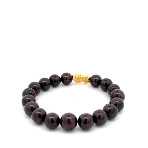 18K Gold Piyao Pixiu Dragon Bracelet Gemstones Garnet 8mm January Birthstones - Picture 4 of 5
